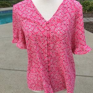 CeCe pink & white blouse, size L